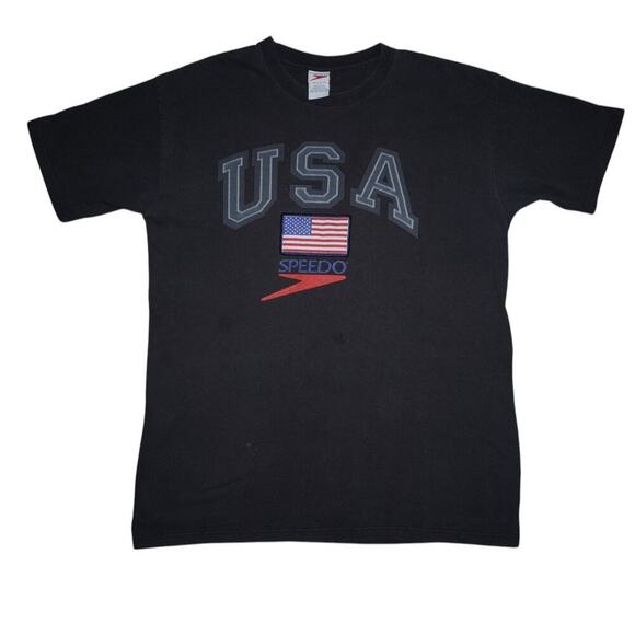 Vintage Speedo USA Flag Graphic T-Shirt Black Men’s Size XL 100% Cotton - Picture 1 of 5